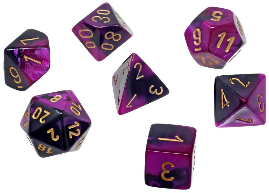 Gemini Mini Black-Purple/Gold 7pc Dice Set