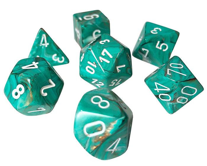 Marble Mini Oxi-Copper/White 7pc Dice Set