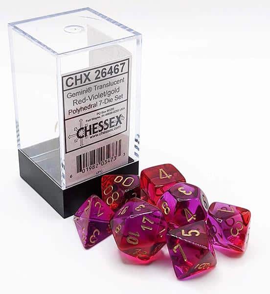 Gemini Translucent Red-Violet/Gold 7pc Dice Set